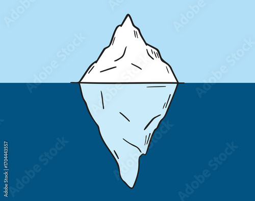 Iceberg counter concept icon doodle hand drawn. small part visible, most is under water. colorful cartoon line drawing clipart symbol