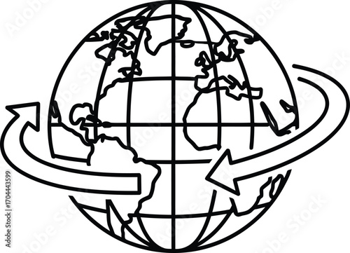 Vector art of outline of a globe with arrows indicating global movement