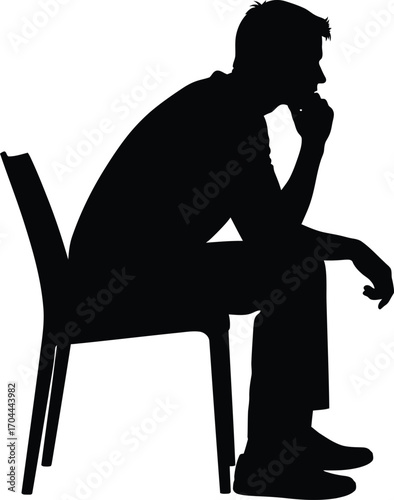 Vector art of silhouette of a man sitting and thinking