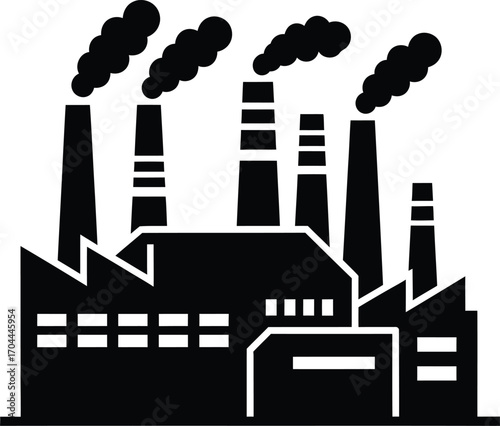 Vector art of silhouette of a factory with smoke coming from chimneys