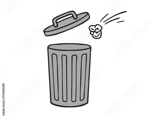 trash can icon doodle hand drawn. colorful cartoon grey line drawing clipart symbol