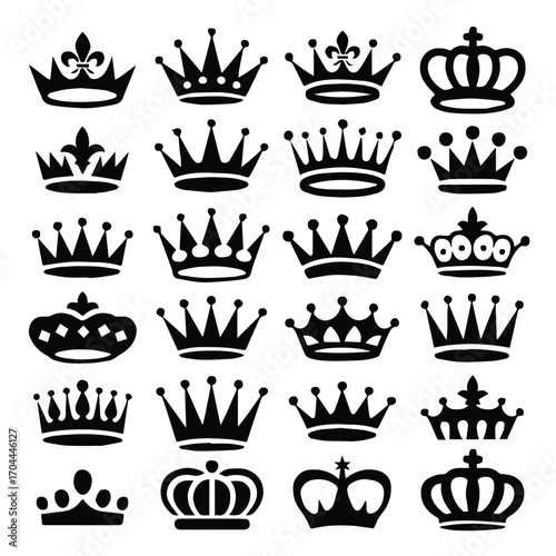 vintage royalty crown silhouette vector pack 24 ornamental insignia icons for branding luxury design projects
