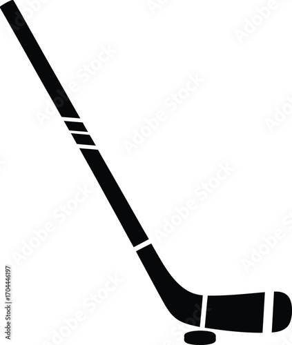 Vector art of black silhouette of a hockey stick and puck