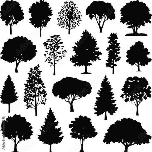 tree silhouettes vector set with diverse botanical shapes for landscape design and nature illustration