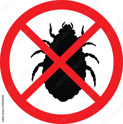 Red prohibition sign with black silhouette of a tick or insect silhouette
