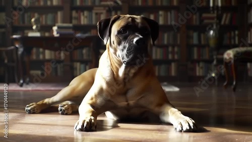 Dog resting in elegant library