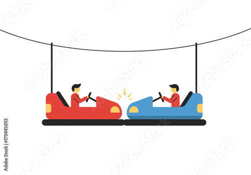 Bumper cars crashing in a fun amusement park attraction for entertainment and recreation