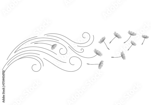 Wind Blowing Dandelion Seeds Capturing the Natural Movement and Beauty with flowing lines
