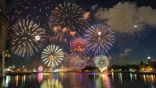 Fireworks in Helsinki Fireworks at T÷÷l÷nlahti bay in Helsinki celebrating new year and the start of centenary celebration of Finland's independency. happy new year