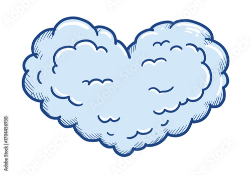 A dreamy and sweet heart-shaped cloud illustration in light blue, symbolizing love, warmth, and airy concepts, perfect for romantic graphic designs and charming visual effects
