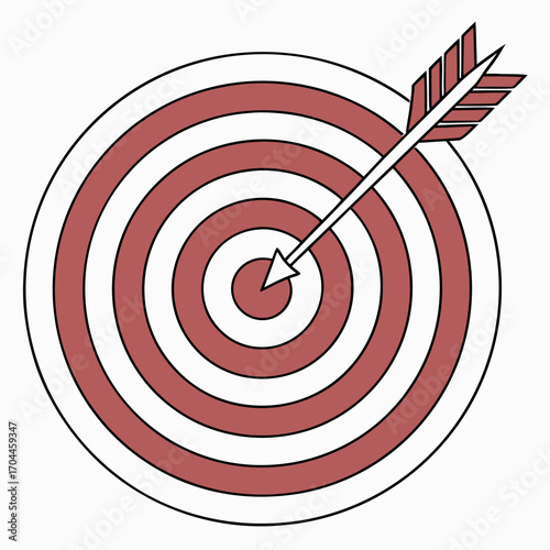 Illustration of a target with concentric red and white rings and an arrow hitting the center point