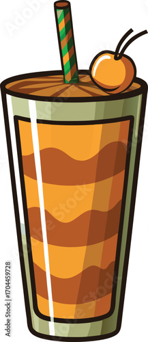 Halloween Pumpkin Coffee Cup Orange Drink with Straw and Cherry