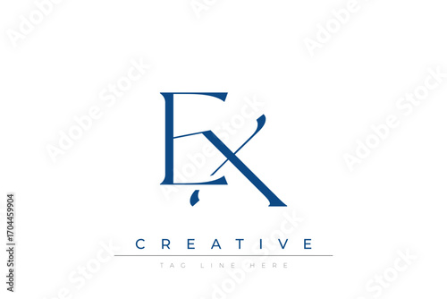 Blue stylized letters EX combined in a modern design on a clean white background, evoking professionalism and creativity. Ideal for branding, business identity, and corporate representation concepts.