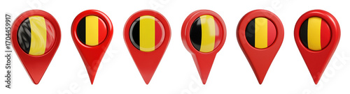 Free Download Belgium flag map pin set including six instances isolated. Geographic location and travel markers. - GFXLoad