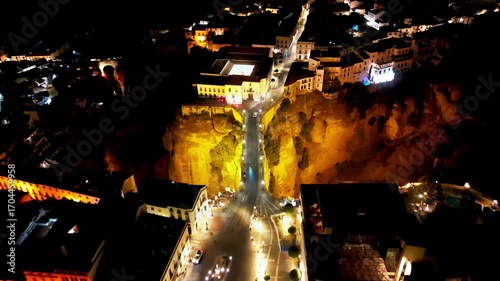 Night aerial view of Ronda, Spain