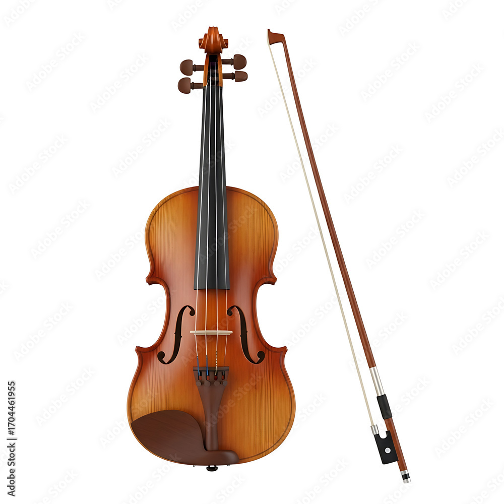 Fototapeta premium High-Resolution 3D Render of a Classic Violin and Bow, Isolated on White Background