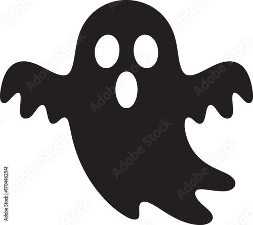 Black ghost with wavy bottom and round eyes spooky halloween