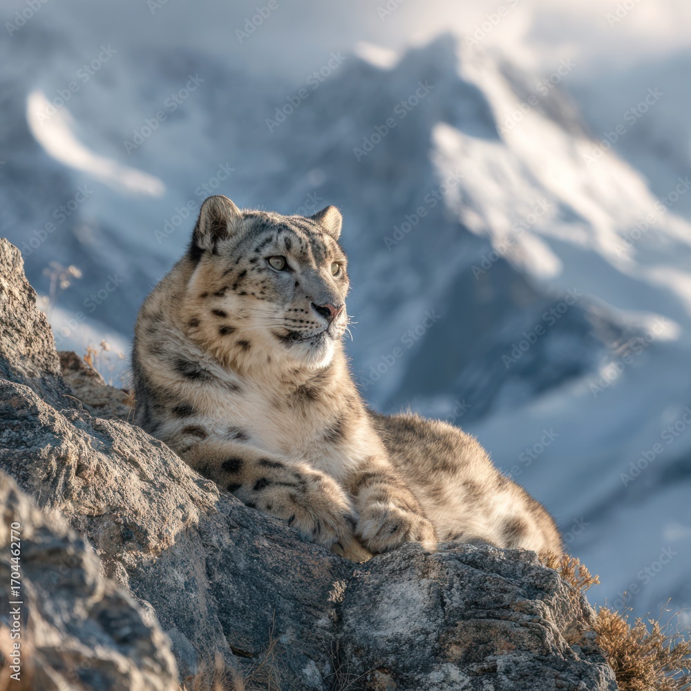 Fototapeta premium Snow leopard on mountain