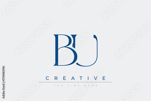 Blue stylized letters BU combined in a modern design on a clean white background, evoking professionalism and creativity. Ideal for branding, business identity, and corporate representation concepts.