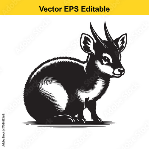 Vector art of black and white illustration of a small antelope