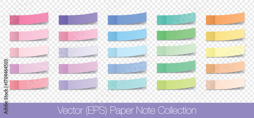Realistic sticky paper tapes set, blank templates isolated on transparent background. Aesthetic colorful sticky paper tapes, vector (EPS) illustration