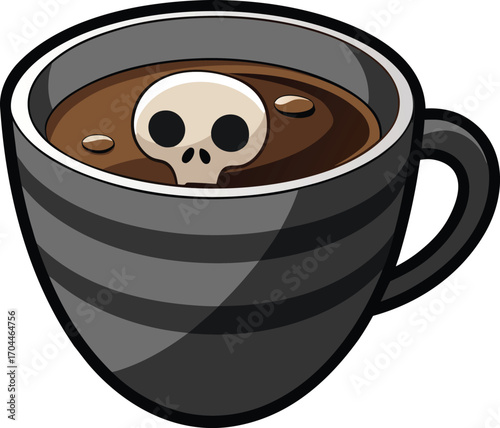 Dark Americano Halloween Skull in Coffee Cup Cartoon