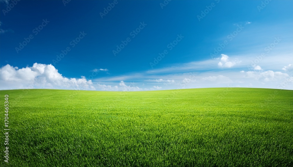 Fototapeta premium Green Grass Field With Blue Skybackground