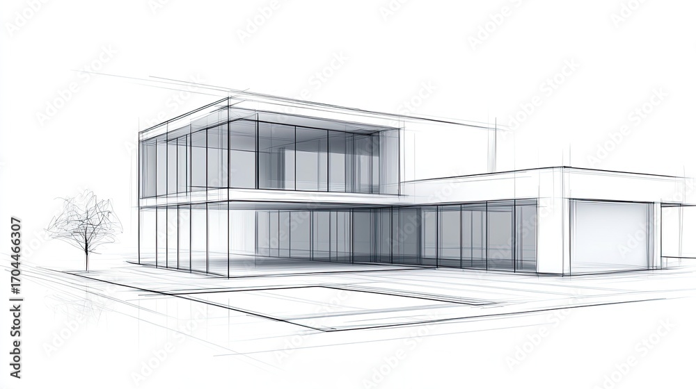 Obraz premium Modern house sketch with pool