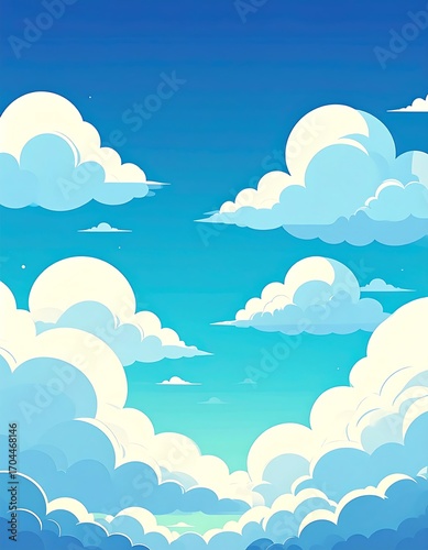 Cartoonish sky with fluffy clouds