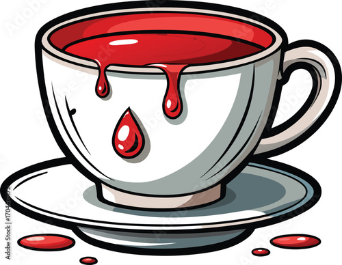 Haunted Tea Cup Blood Tea Cup Cartoon Illustration