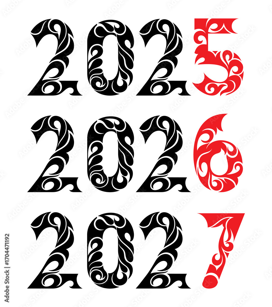 Obraz premium New Year 2025, 2026, 2027 decorative design