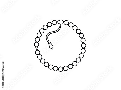 Simple line drawing of a prayer bead strand with tassel