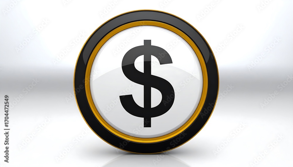 Fototapeta premium Iconic dollar symbol on a glossy surface with reflection