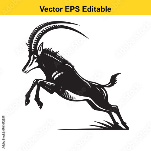 Vector art of black silhouette of a sable antelope jumping