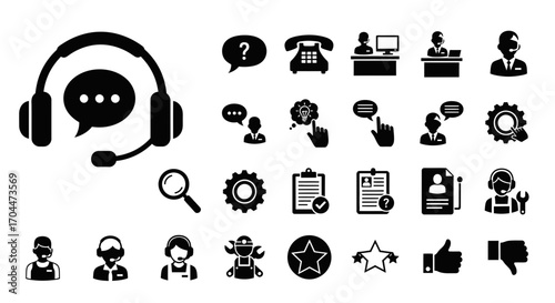 Customer Support Icons, Communication Tools, Business Graphics, Digital Environment, Minimalist Design, Visual Elements
