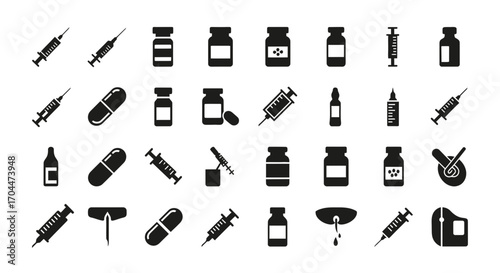 Medical Supplies Collection, Healthcare Tools, Laboratory, Illustration, Clinical Environment, Overhead View, Medical Concept