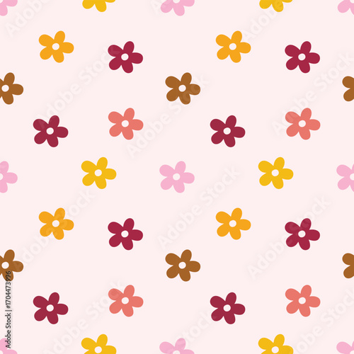 Seamless pattern with colorful abstract daisy flowers on a light background