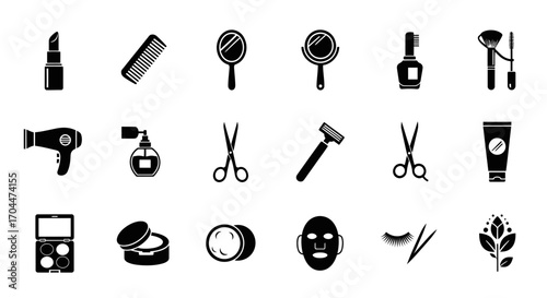 Beauty Tools and Accessories Display, Makeup and Hair Care, Home Studio, Vector Illustration, Modern Environment, Close-Up View, Creative Concepts