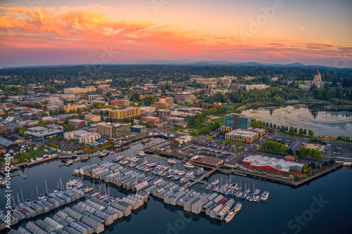 Aerial View of Olympia, Washington during Summer Sunset