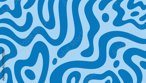 Summer bright retro 60s or 70s background with colorful leaking smooth organic bold lines. Poisonous flashy blue color