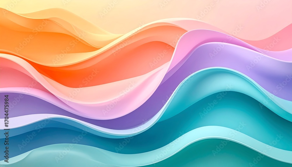 Obraz premium Vibrant, abstract flowing forms in warm, pastel hues create a sense of motion and depth, resembling undulating waves