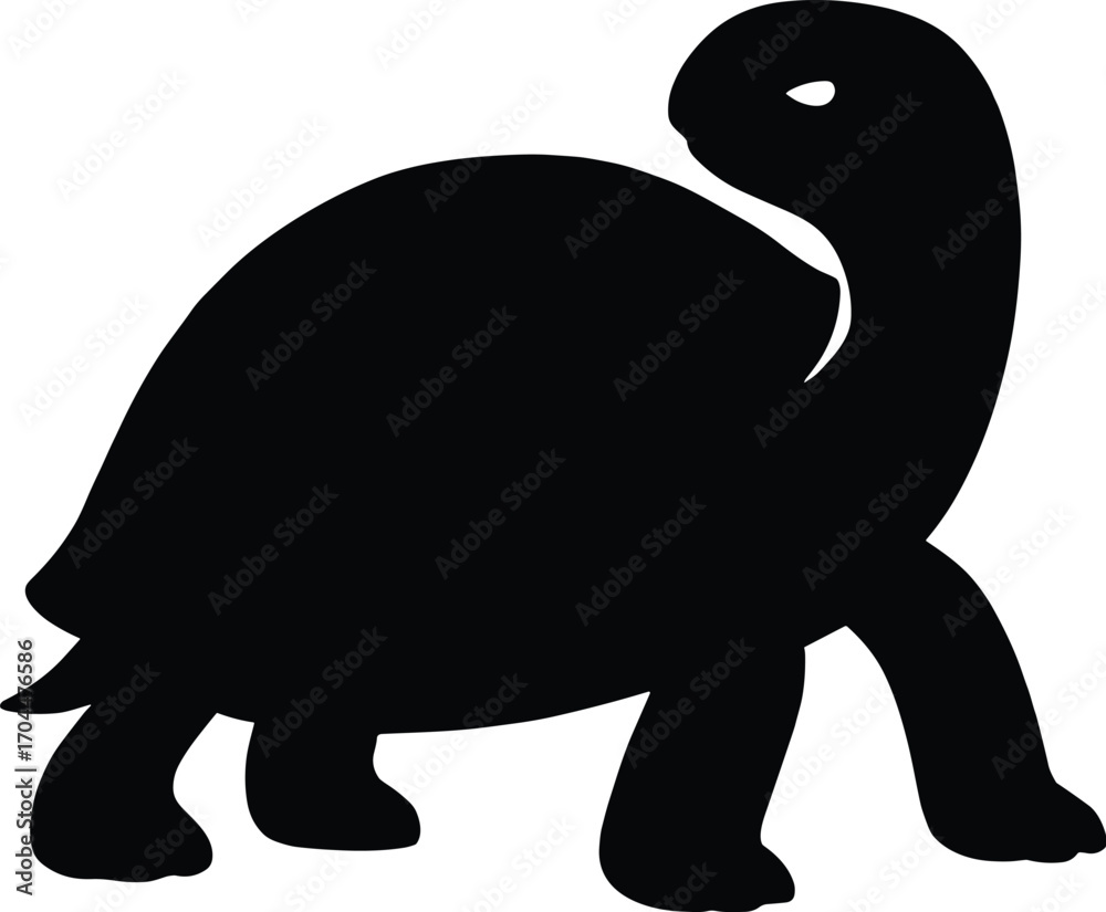 Fototapeta premium Minimal vector silhouette, tortoise turning head back, tail visible, side view, solid black