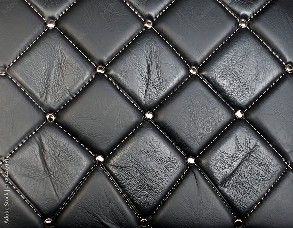 Obraz premium Black leather upholstery with diamond quilting and metallic studs