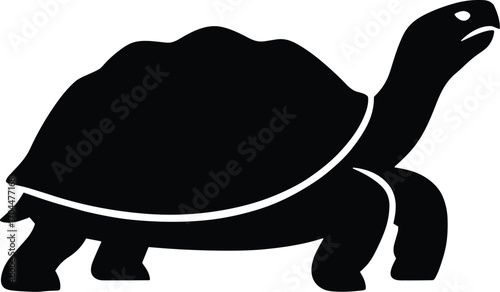 Minimal vector silhouette, tortoise standing with head extended, side profile, solid black