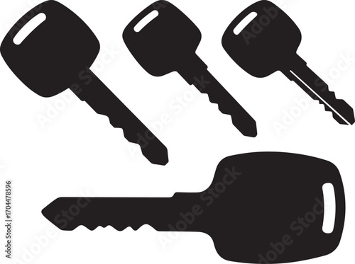 Collection of four black car keys in silhouette style