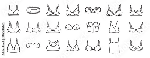 Lingerie fashion feminine lacy woman underwear bra icon doodle hand drawn. Outline line drawing clipart symbol