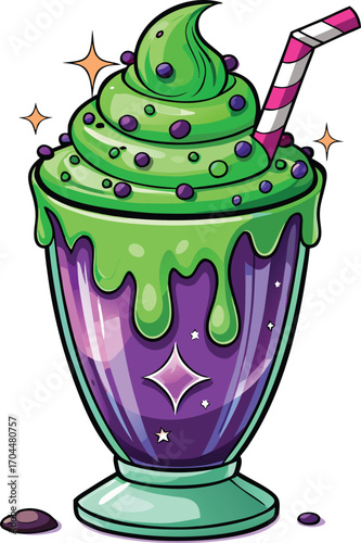Halloween Milkshake Glass Magical Purple Green Milkshake