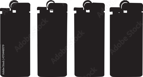 Four black disposable lighters arranged in a row silhouette