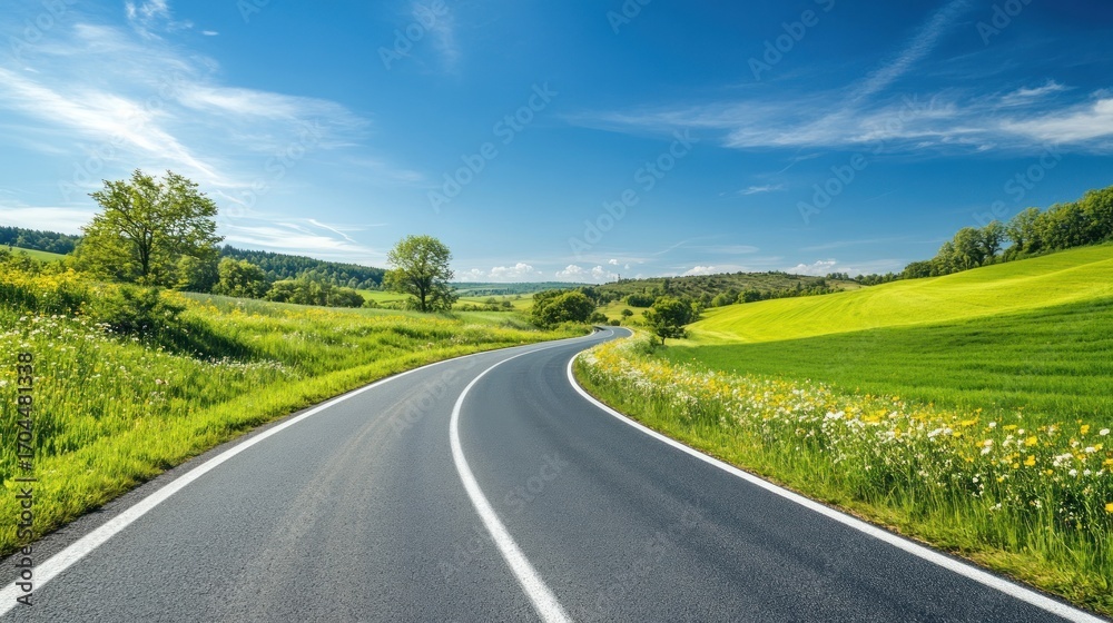 Fototapeta premium Winding road through a vibrant landscape