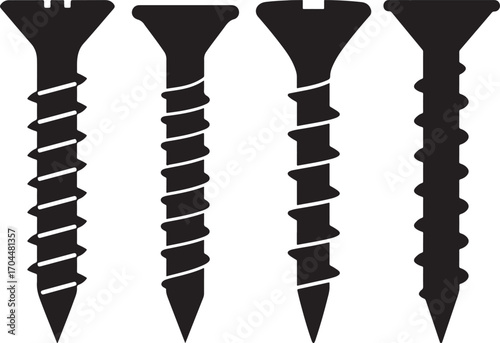 Four different types of screws shown as black silhouettes against a white background